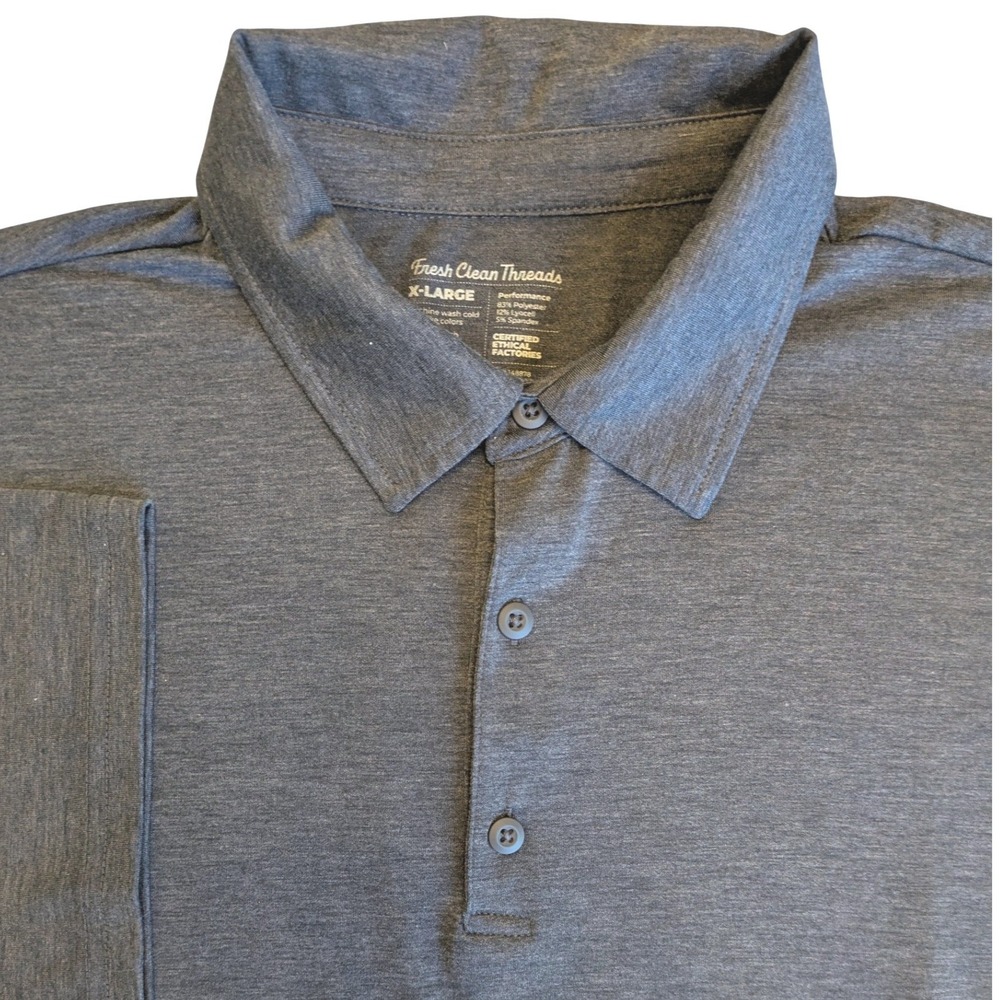 Fresh Clean Threads Mens Performance Polo Shirt XL Charcoal Heather Grey Stretch